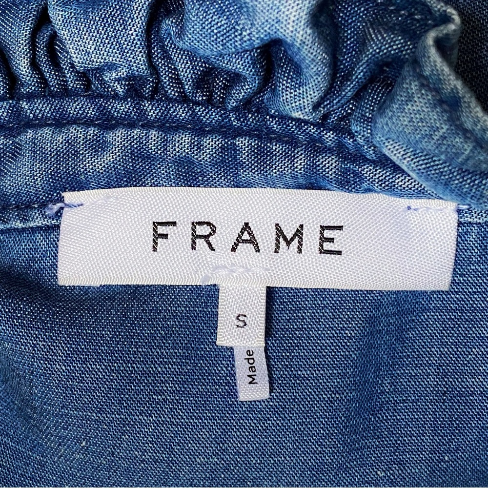 FRAME DENIM BLUE JEAN RUFFLE LONG SLEEVE BUTTON DOWN SHIRT DRESS - Picture 8 of 8